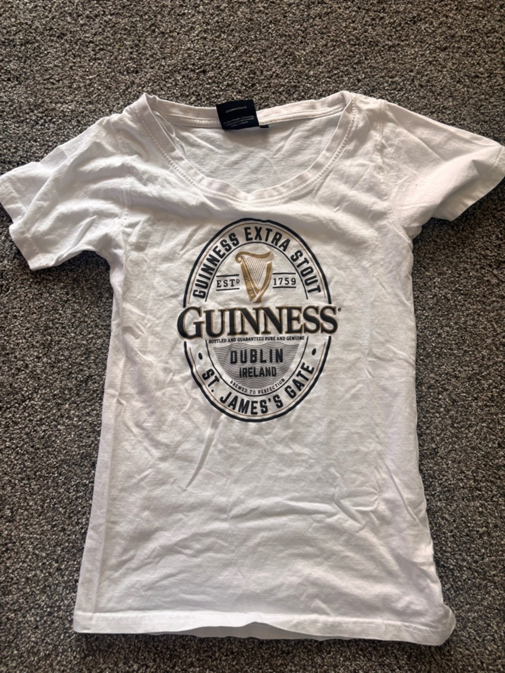 Guinness White Tee with Black and Gold Crest